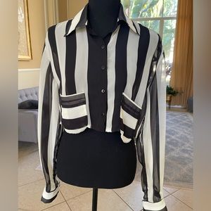 Crop blouse white and black stripes. Small